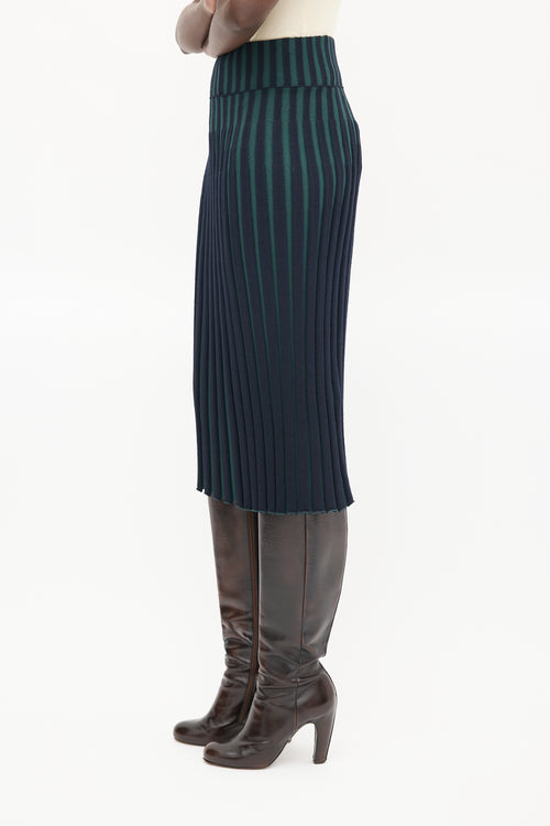 Kenzo Navy 
Green Ribbed Midi Skirt