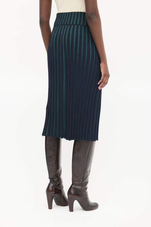 Kenzo Navy 
Green Ribbed Midi Skirt