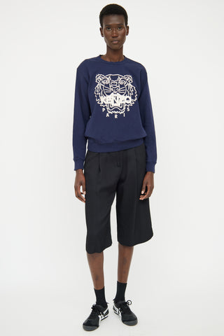 Kenzo Navy Embossed Graphic Print Sweater