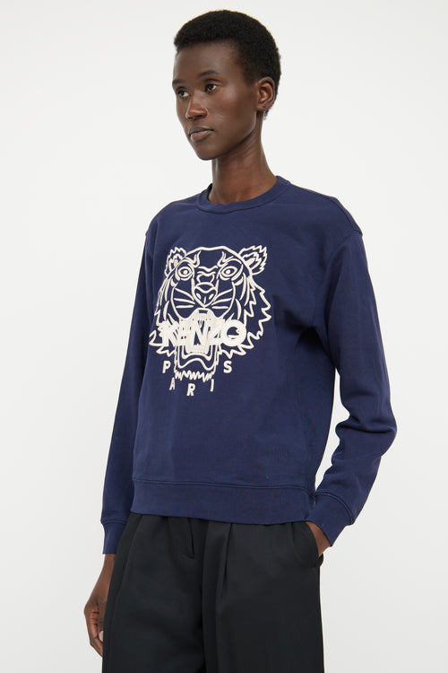 Kenzo Navy Embossed Graphic Print Sweater