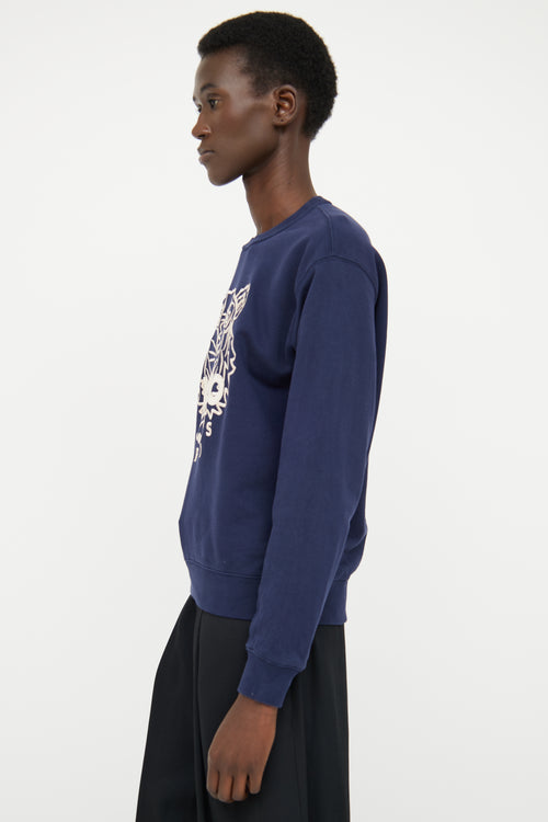 Kenzo Navy Embossed Graphic Print Sweater