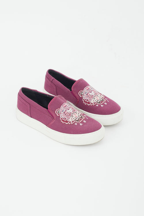 Kenzo Purple 
Multicolour Embroidered Slip On Sneaker