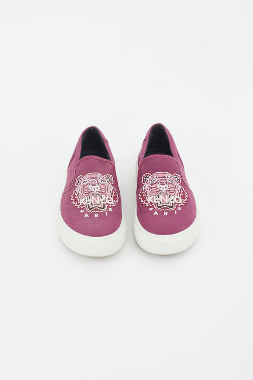 Kenzo Purple 
Multicolour Embroidered Slip On Sneaker