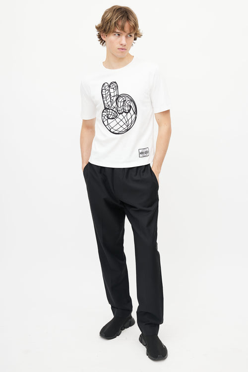 Kenzo White Embroidered Peace Sign T-Shirt