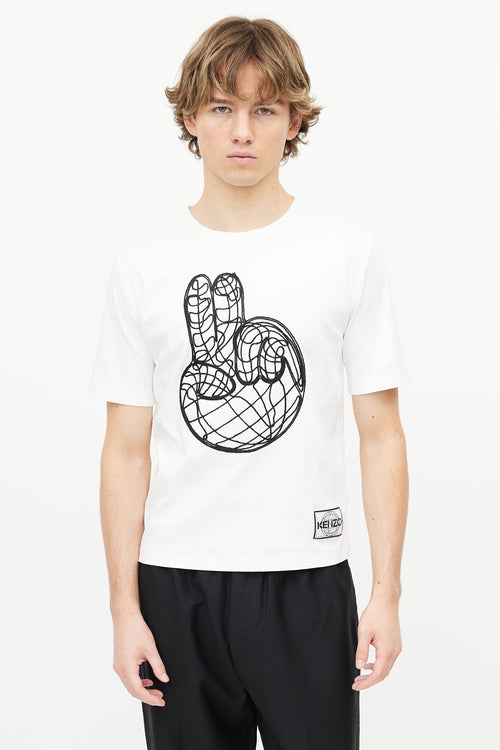 Kenzo White Embroidered Peace Sign T-Shirt