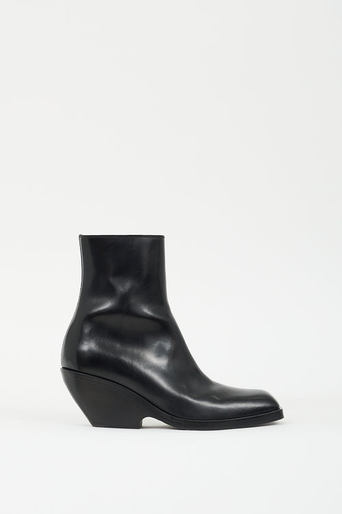 Khaite Black Leather Hooper Ankle Boot