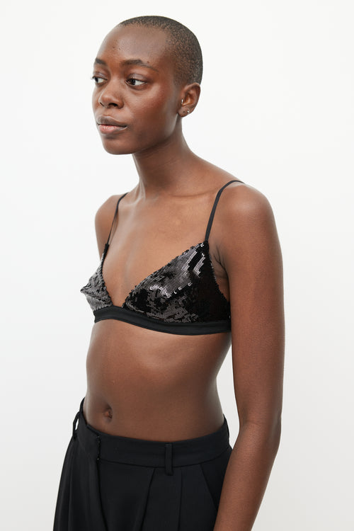 Khaite Black Silk 
Sequin Bra