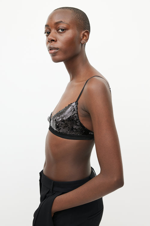 Khaite Black Silk 
Sequin Bra