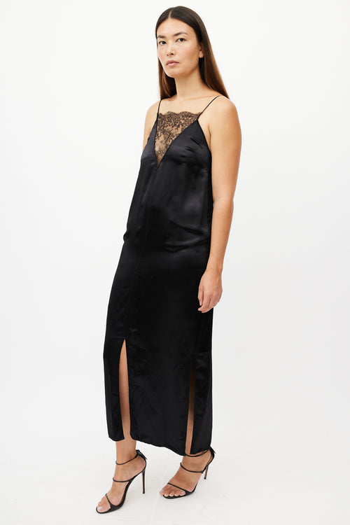 Khaite Black V-Neck Lace Dress