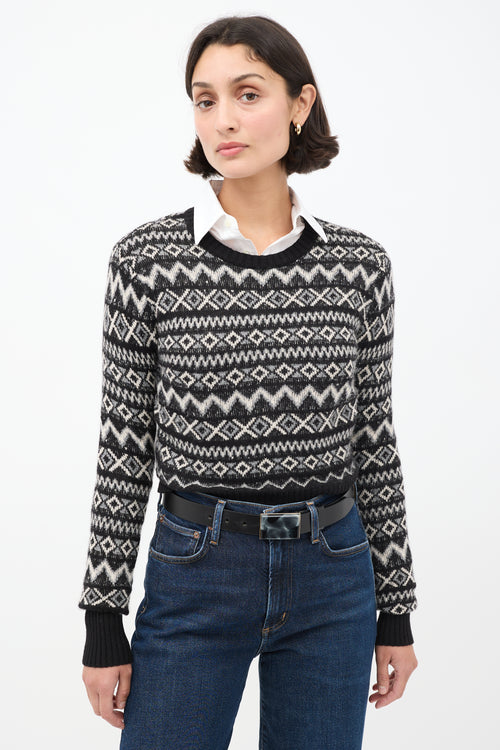 Khaite Black 
White Cashemere Geometric Aroon Sweater