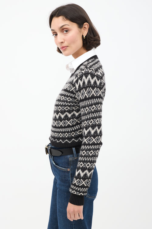 Khaite Black 
White Cashemere Geometric Aroon Sweater