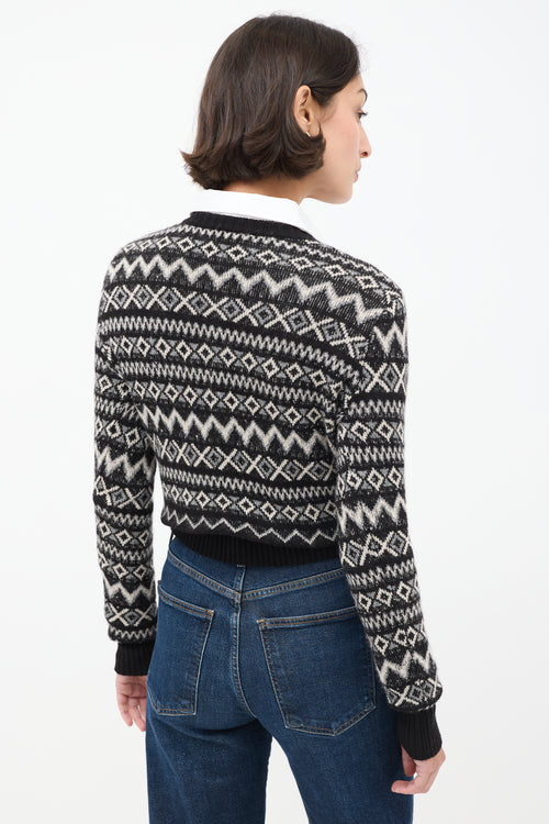 Khaite Black 
White Cashemere Geometric Aroon Sweater