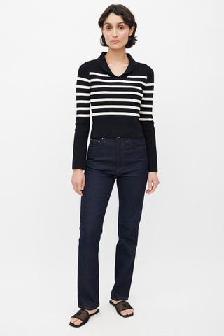 Khaite Black 
White Striped Cropped Sweater