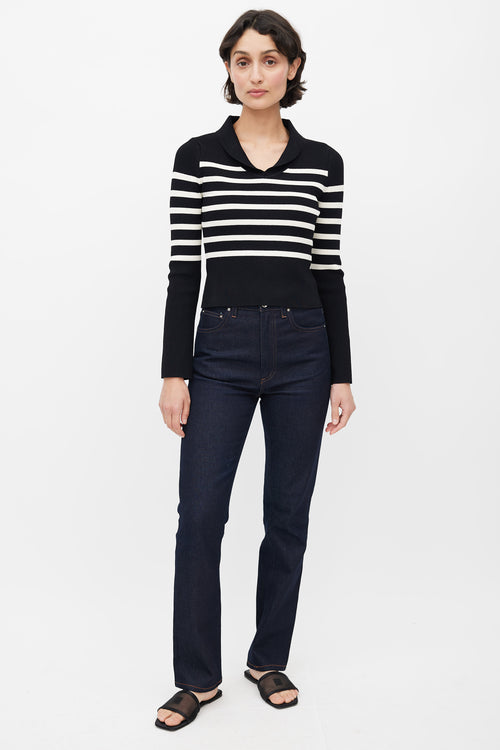 Khaite Black 
White Striped Cropped Sweater