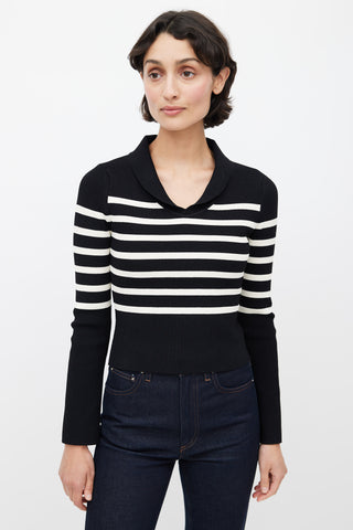 Khaite Black 
White Striped Cropped Sweater