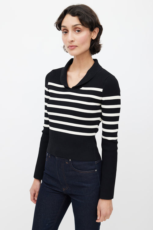 Khaite Black 
White Striped Cropped Sweater