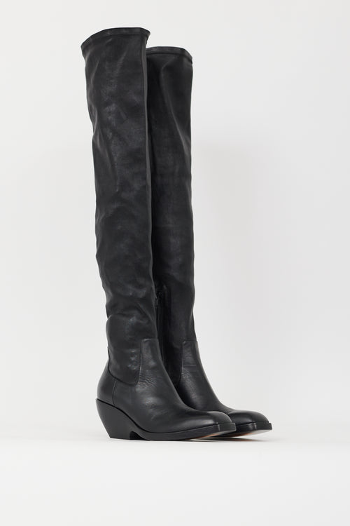 Khaite Black Leather The Hooper Thigh High Boot