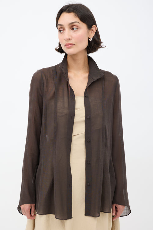 Khaite Brown Linen Stand Collar Shirt