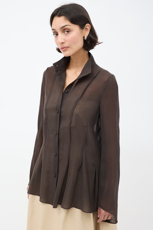 Khaite Brown Linen Stand Collar Shirt