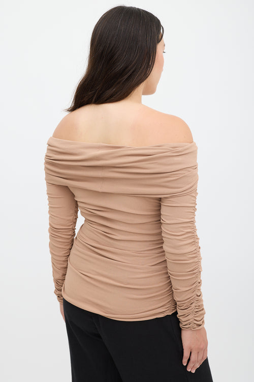 Khaite Brown Zuri Ruched Off Shoulder Top