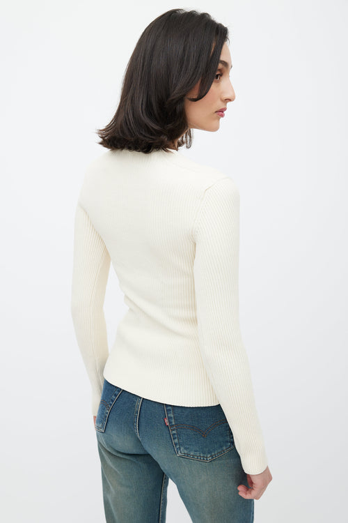 Khaite Cream Rib Knit V-Neck Top