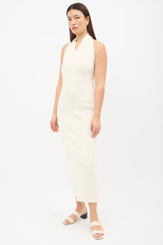 Khaite Cream Stretch Knit Amalfi Halter Dress