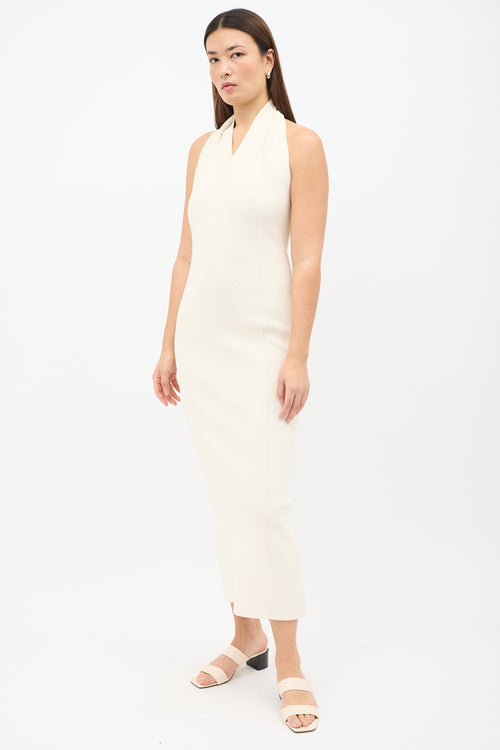 Khaite Cream Stretch Knit Amalfi Halter Dress