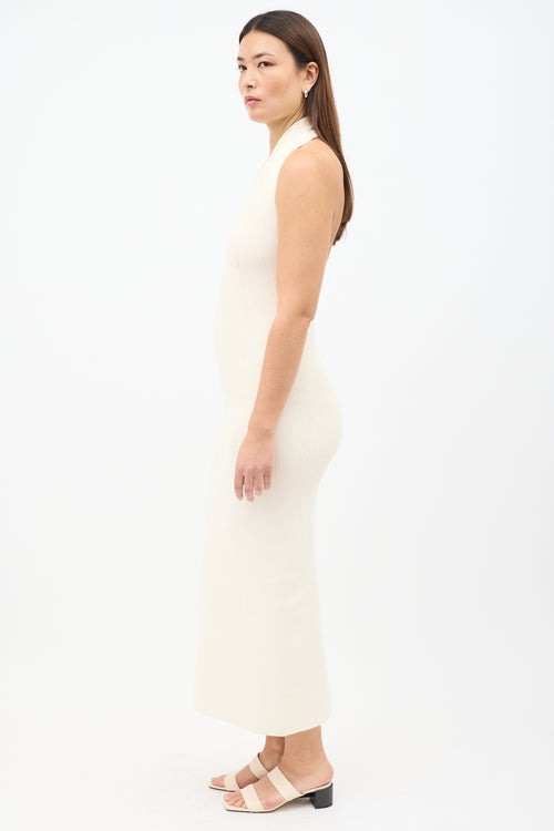 Khaite Cream Stretch Knit Amalfi Halter Dress