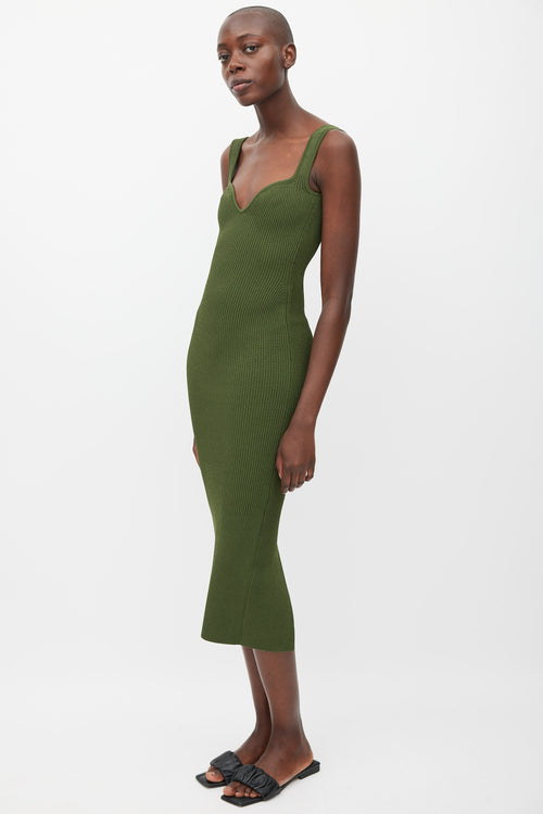 Khaite Green Ribbed Slit Dress