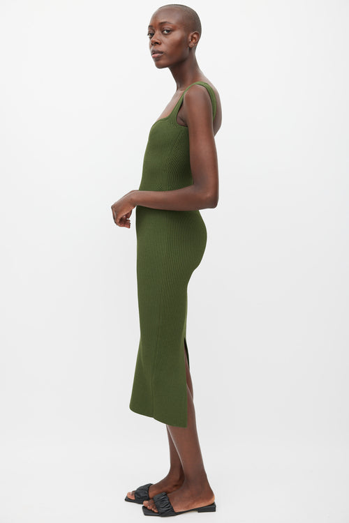 Khaite Green Ribbed Slit Dress