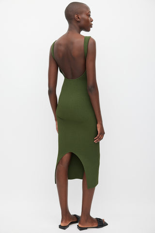 Khaite Green Ribbed Slit Dress