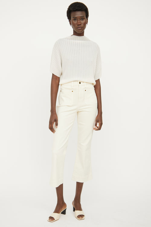 Khaite Cream Raquel Cropped Flare Jeans