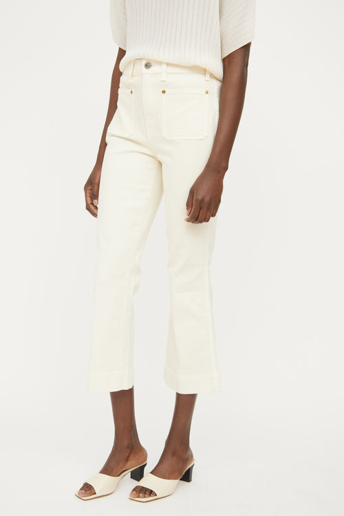 Khaite Cream Raquel Cropped Flare Jeans