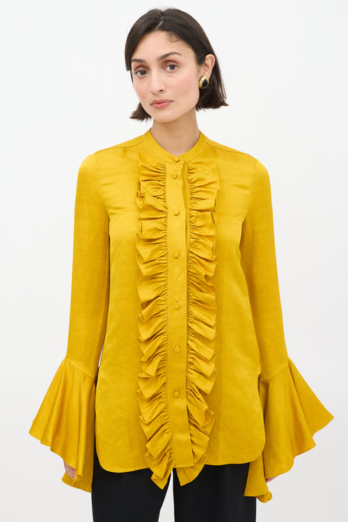 Khaite Mustard Linen Ruffled Shirt