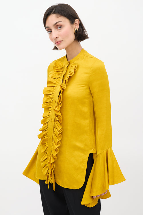 Khaite Mustard Linen Ruffled Shirt