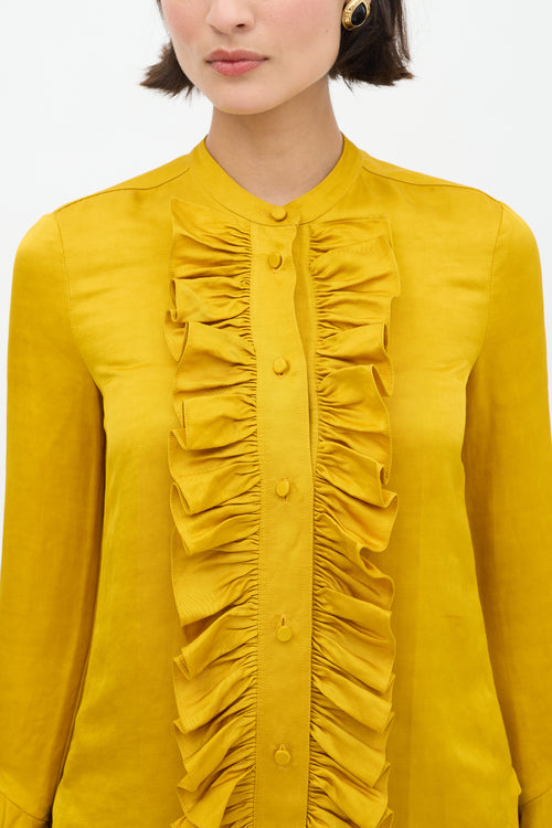 Khaite Mustard Linen Ruffled Shirt