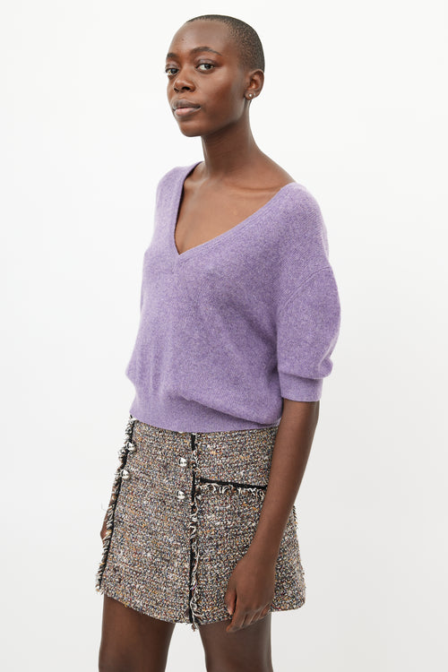 Khaite Purple Cashmere V-Neck Sweater