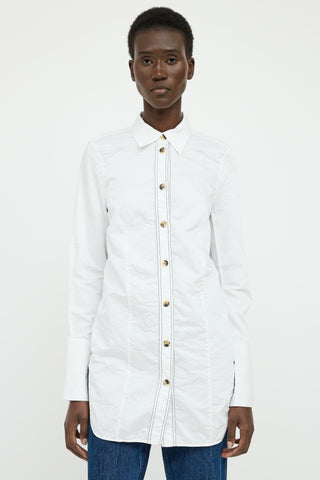 Khaite White Contrast Stitch Button Top