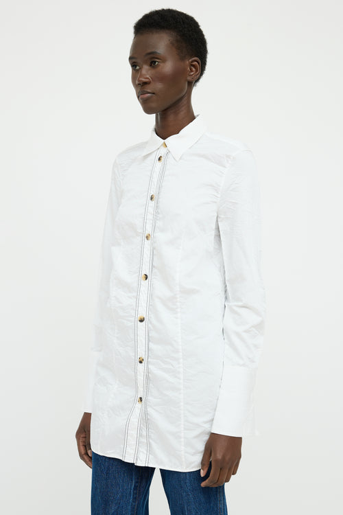 Khaite White Contrast Stitch Button Top