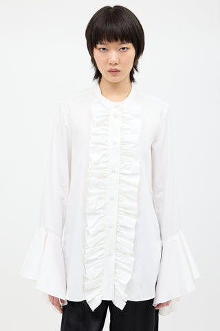 Khaite White Keith Ruffle Placket Shirt