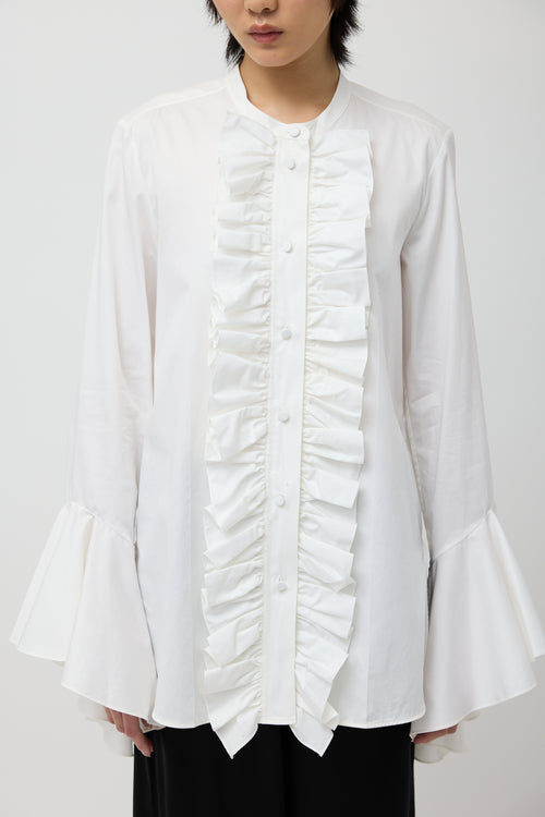 Khaite White Keith Ruffle Placket Shirt