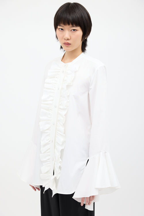 Khaite White Keith Ruffle Placket Shirt