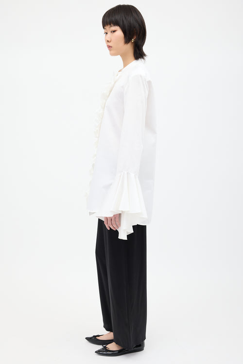 Khaite White Keith Ruffle Placket Shirt