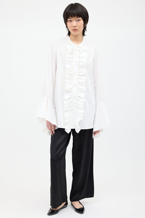 Khaite White Keith Ruffle Placket Shirt