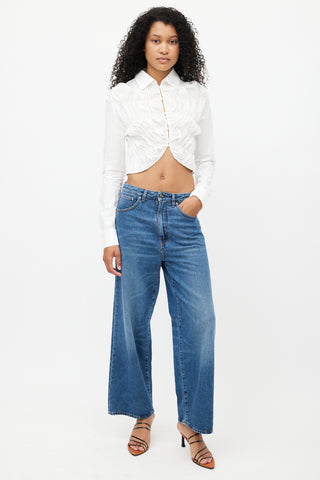 Khaite White Ruffled Cropped Shirt