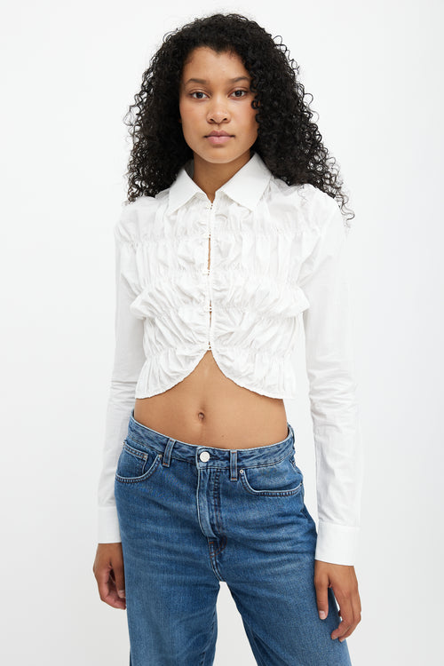 Khaite White Ruffled Cropped Shirt