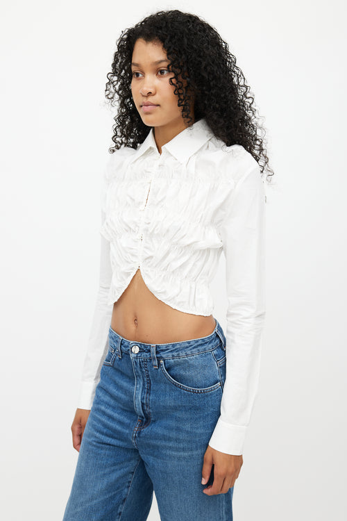 Khaite White Ruffled Cropped Shirt