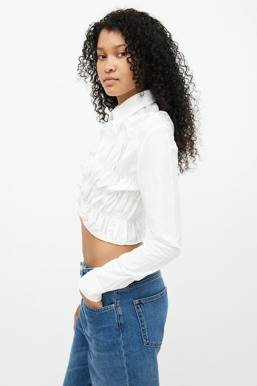 Khaite White Ruffled Cropped Shirt