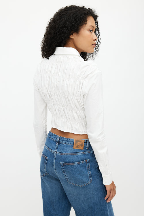 Khaite White Ruffled Cropped Shirt