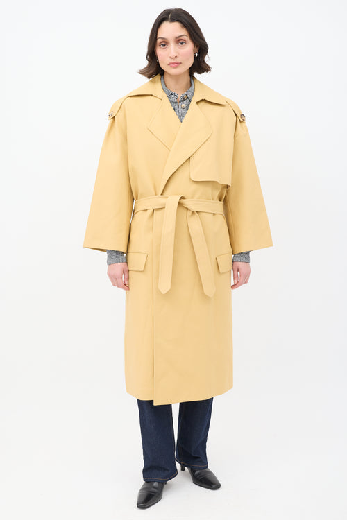 Khaite Yellow Cotton Open Front  Trench Coat